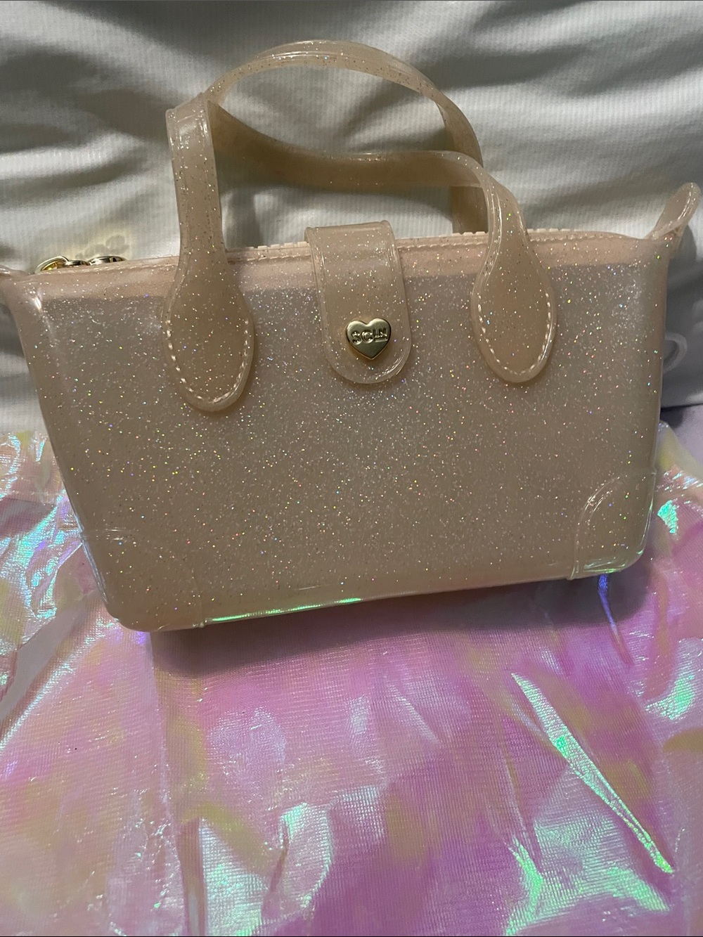 Stoney Clover Lane Glitter Jelly Tote in sand 01